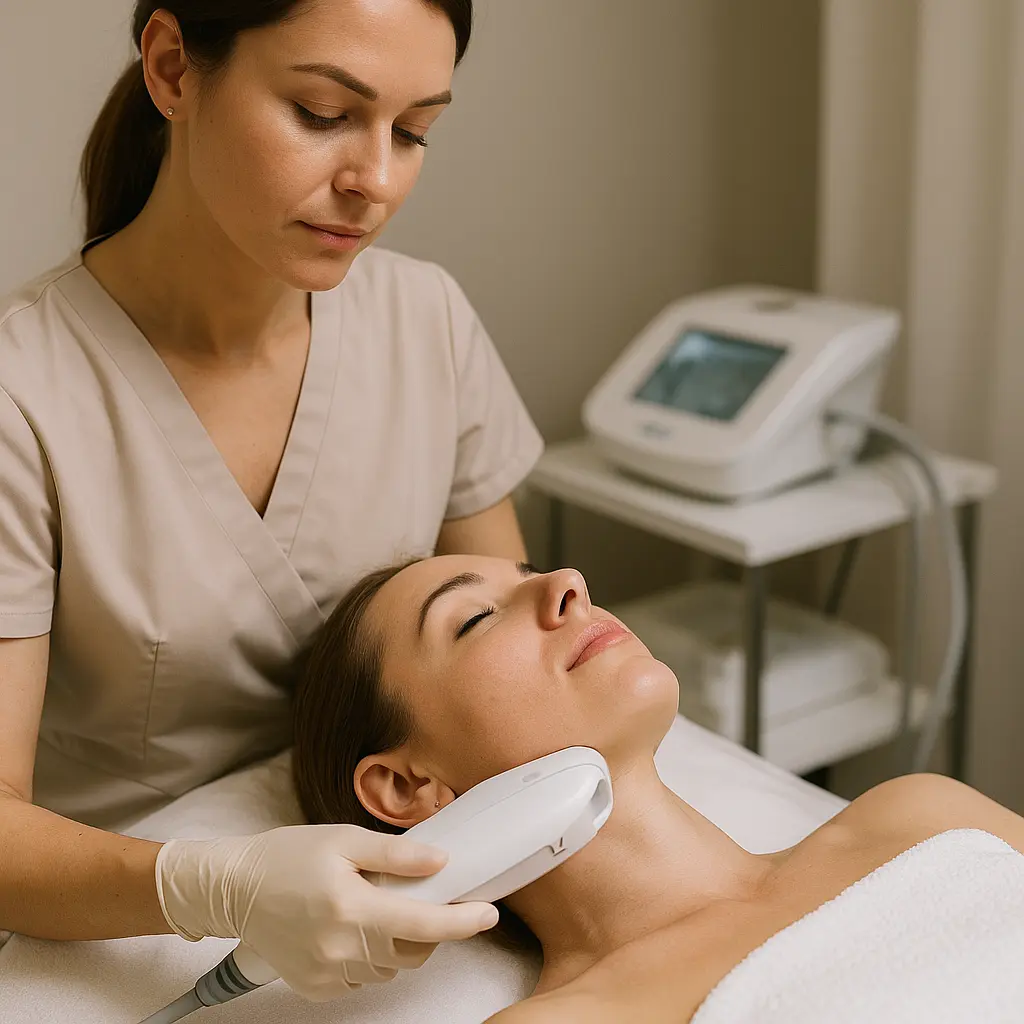 Ultraformer III treatment on neck area to lift and rejuvenate skin